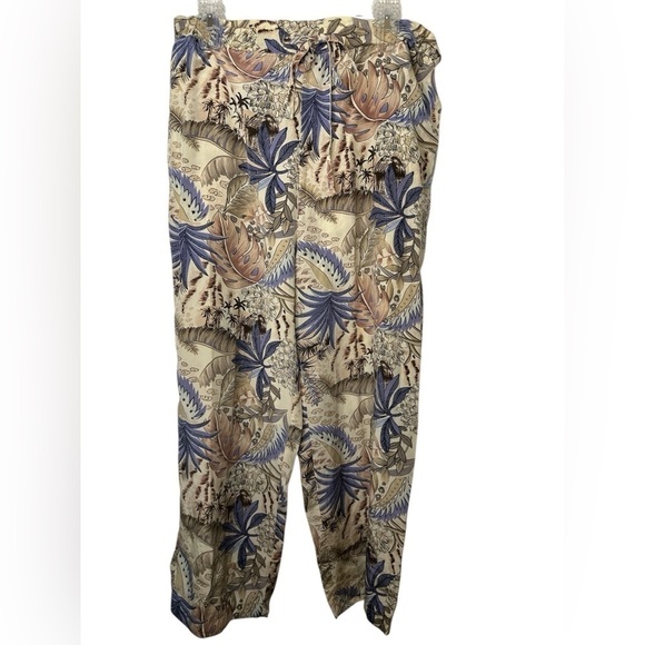 Pants - Fuda Silk Tropical Print Drawstring Wide Leg Pants S